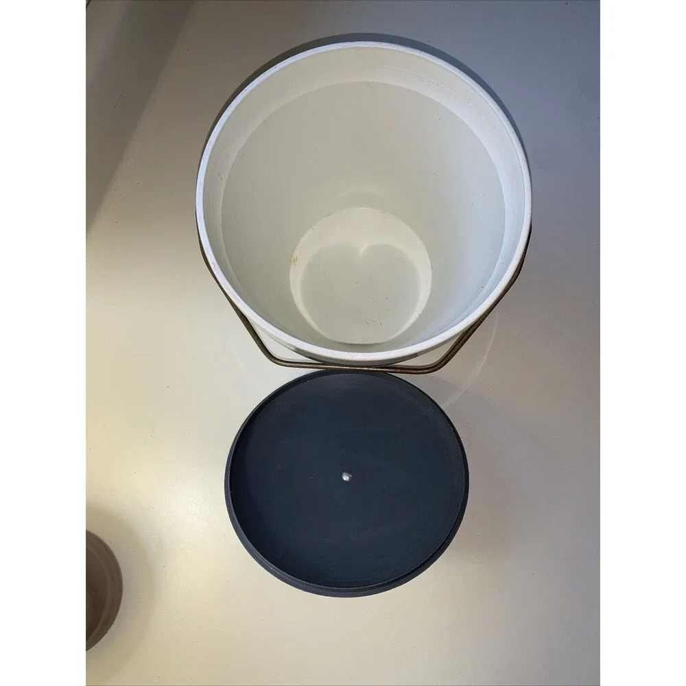 HFT Mid Century Gits Ware Ice Bucket Gray with Gold Longhorn Medallions and Trim